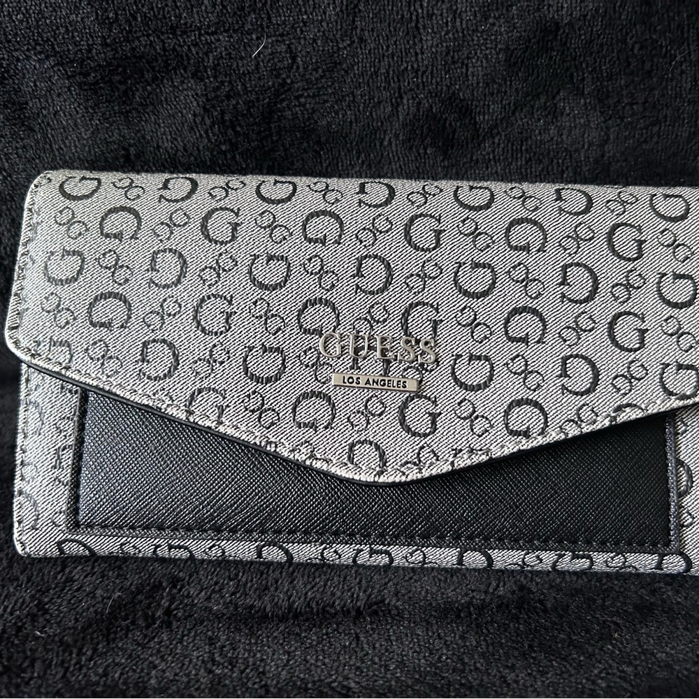 GUESS Gray & Black Monogram Envelope Wallet